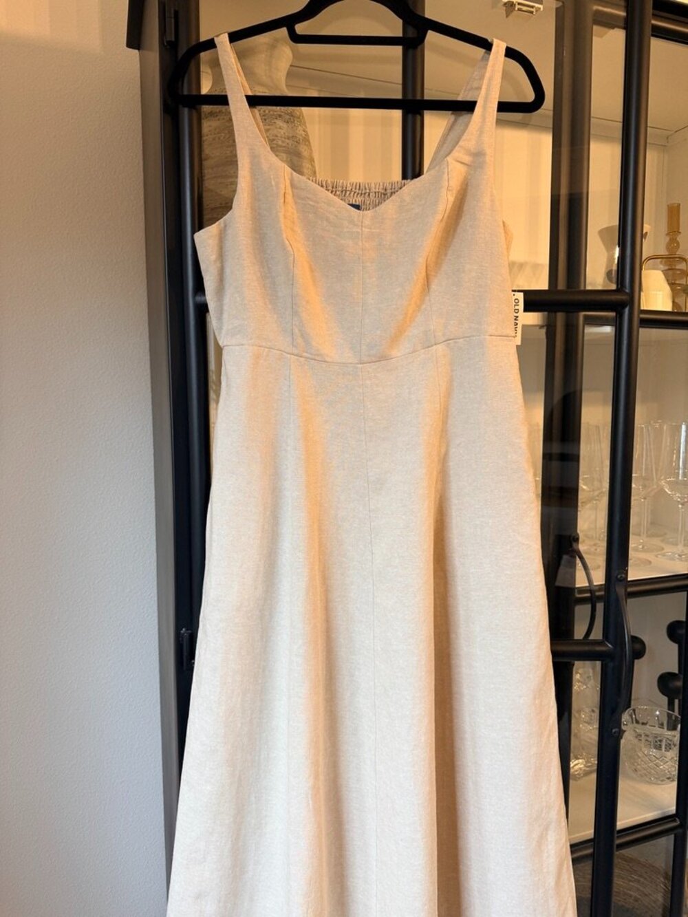 Old Navy Linen-Blend Fit & Flare Midi Dress Oatmeal Beige NWT M